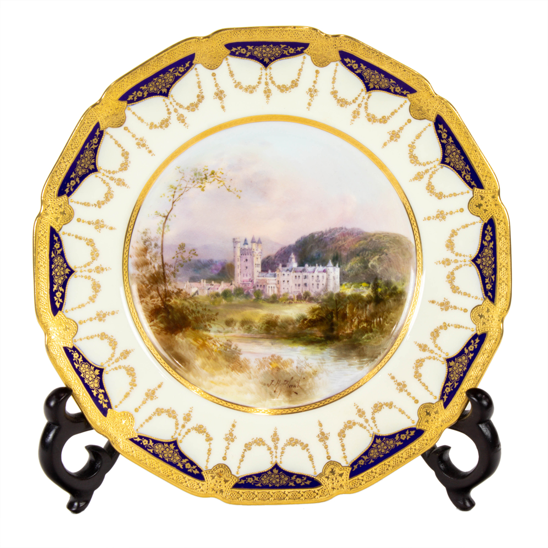 A ROYAL DOULTON PORCELAIN CABINET PLATE OF BALMORAL CASTLE A