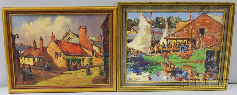George Turland Goosey American 1877 1947 Two Works Dockside Picnic