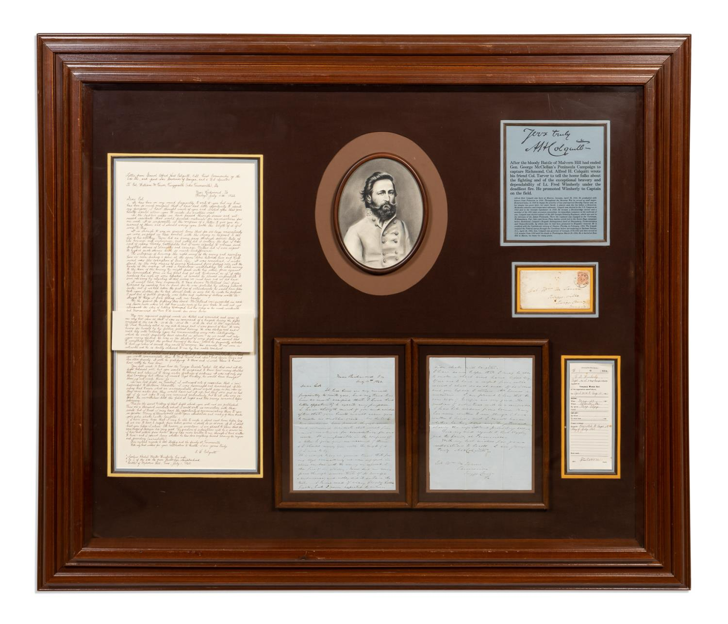 FRAMED CIVIL WAR COLONEL COLQUITT LETTER ARCHIVE Large framed American