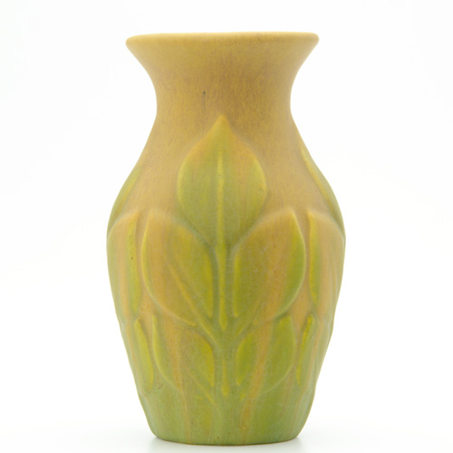 ROSEVILLE Early Velmoss vase with branches of leaves under a