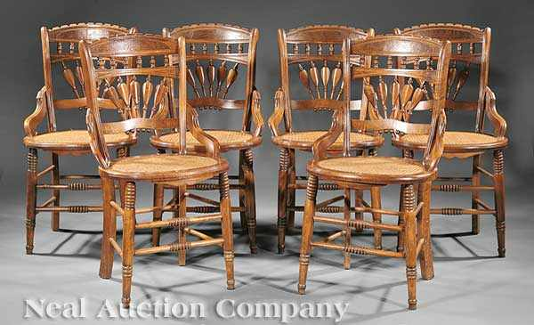 A Suite of Six American Eastlake Walnut Side Chairs late