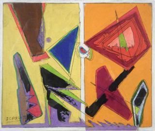 Rolf Scarlet Tempera on Board Abstract composition Signed bottom left