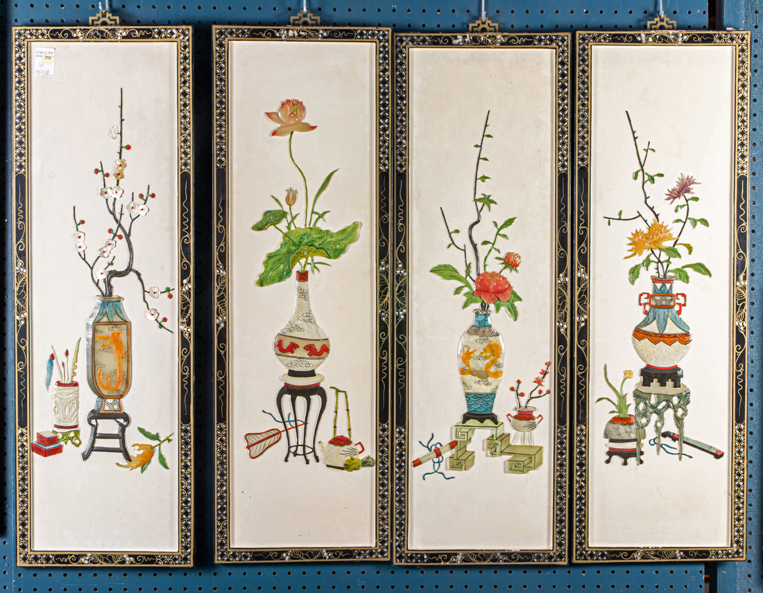 SET OF FOUR CHINESE 100 PRECIOUS OBJECTS WALL PANELS Set