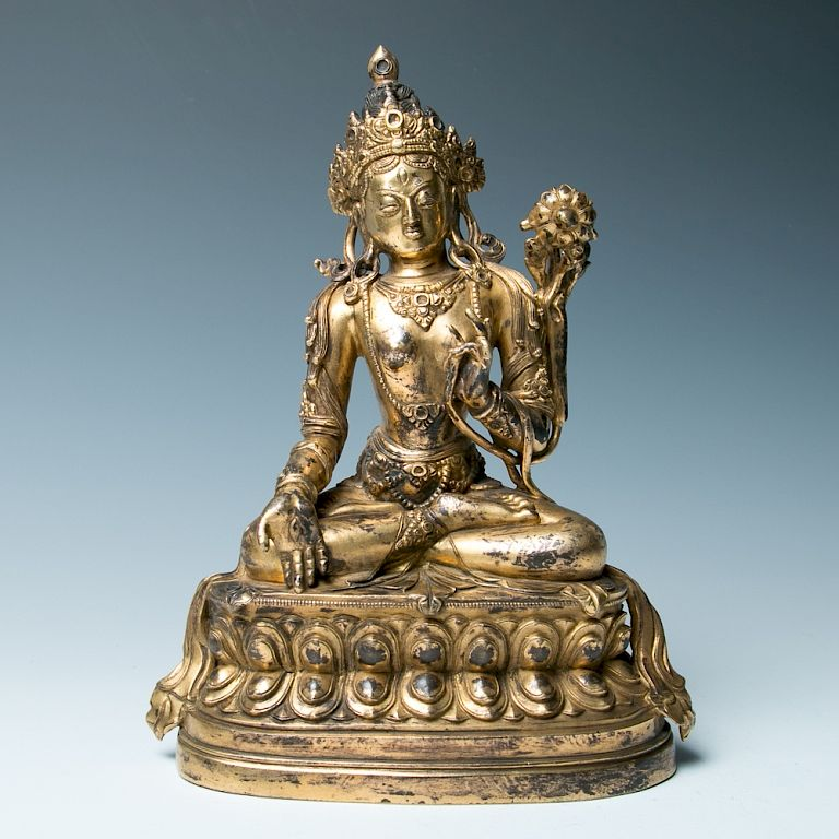 GILT BRONZE WHITE TARA Depicting a seated White Tara with