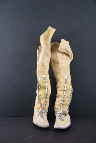 Kiowa Beaded Hide Hightop Moccasins Red green white blue and