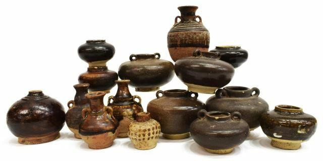lot of 15 Brown glazed stoneware ceramics likely Sawankhalok Thailand