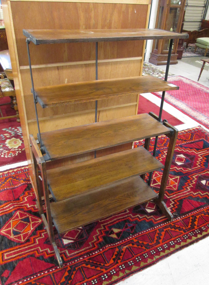 COUNTRY STORE OAK AND CAST IRON COMBINATION DISPLAY RACK TABLE