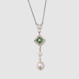 MARCUS CO Platinum 18K Yellow Gold Natural Pearl Diamond Emerald