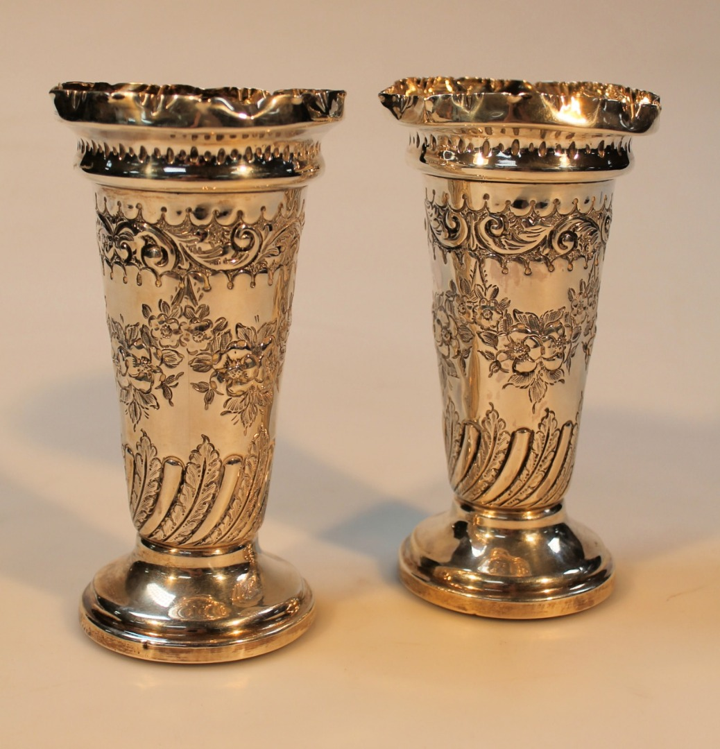 A pair of Victorian silver vases by Jenkins Timm of