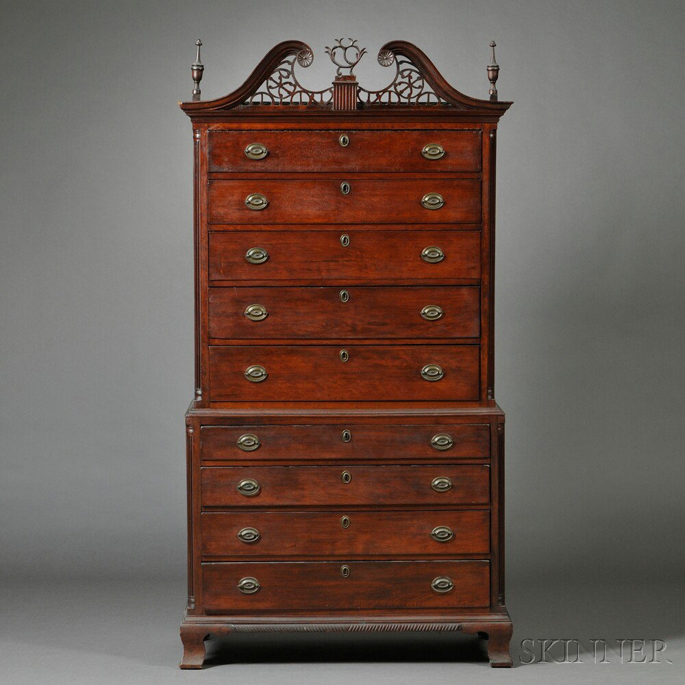 Chippendale Carved Cherry Chest on Chest probably Granby Connecticut 1802
