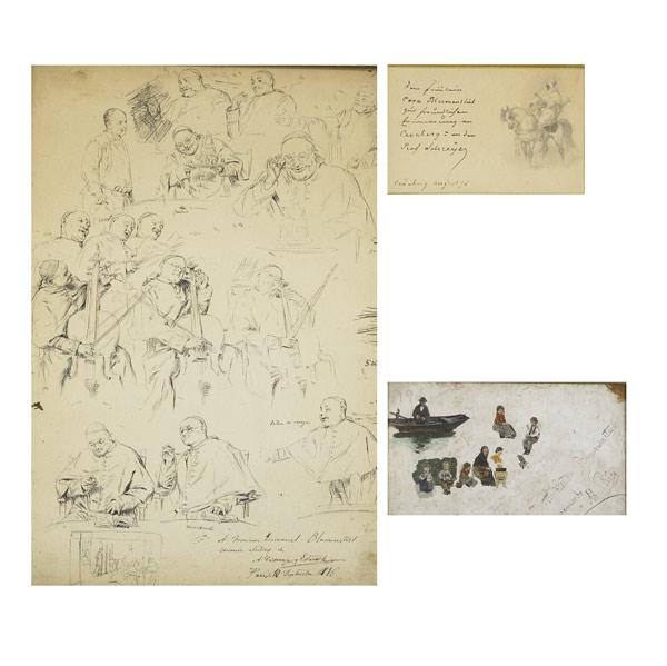 Assembled grouping of ephemera relating to painted ivory fans made