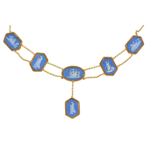 A Wedgwood jasper ware cameo set gold necklace c1870 with