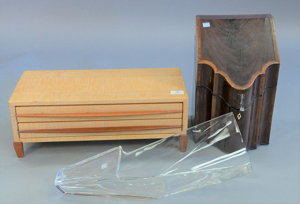 Three piece lot to include Georgian mahogany inlaid knife box