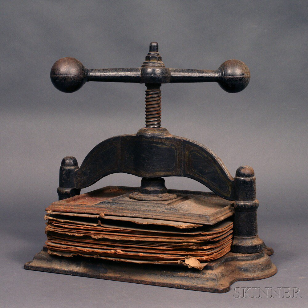 19th Century Cast Iron Book Press with traces of pinstriping
