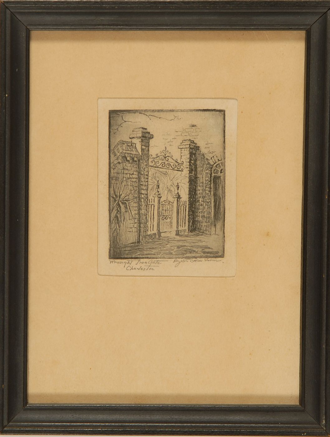 FRAMED ETCHING BY ELIZABETH O NEILL VERNER Wrought Iron Gate