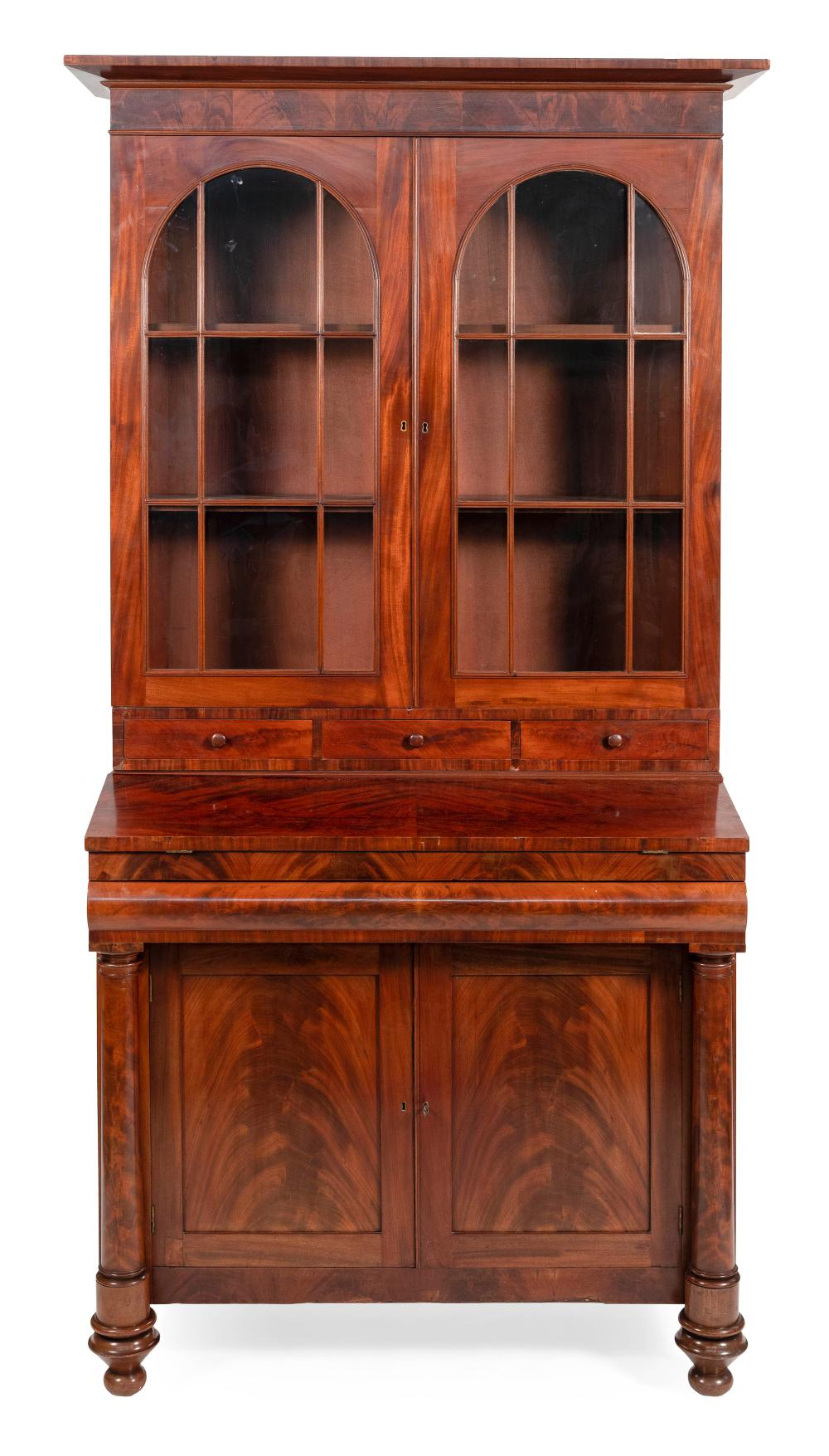 EMPIRE TWO PART SECRETARY CIRCA 1830 HEIGHT 90 WIDTH 43