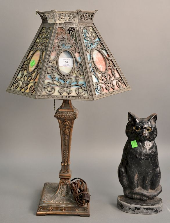 Two piece lot including panel shade table lamp ht 24