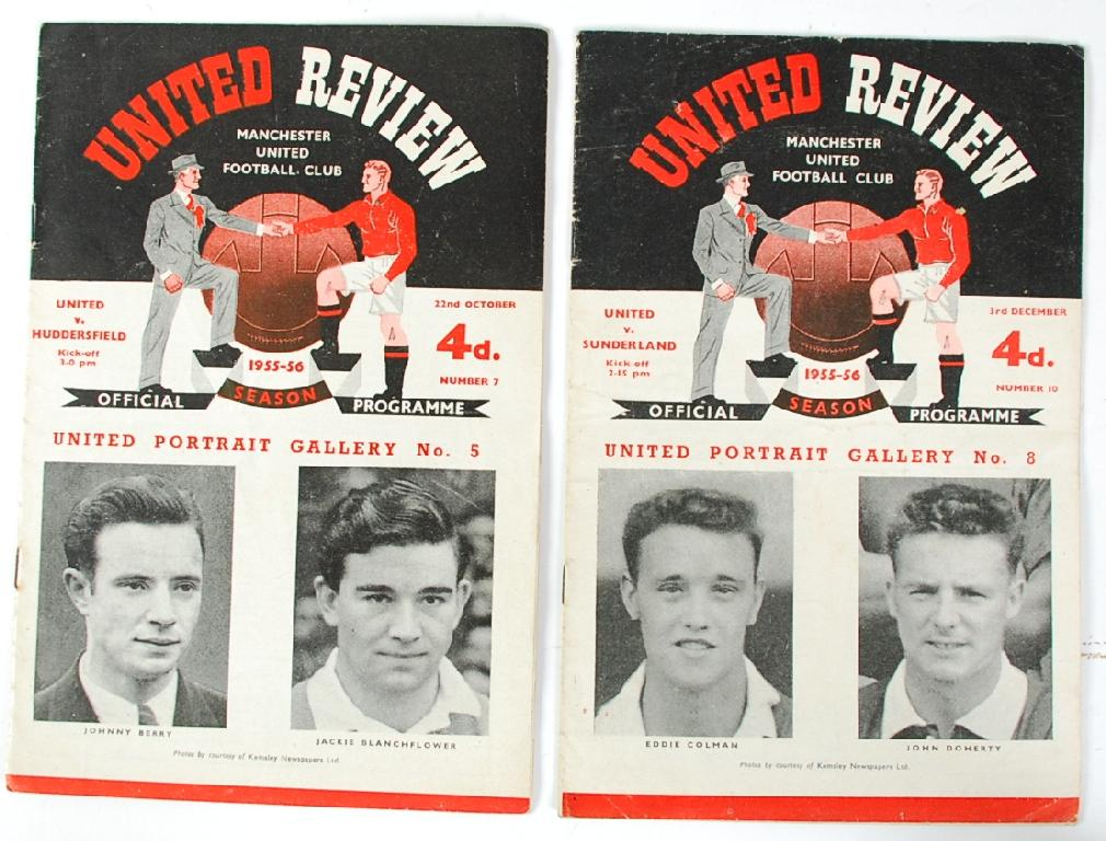MANCHESTER UNITED HOME PROGRAMMES 1955 56 Sunderland Huddersfield 2