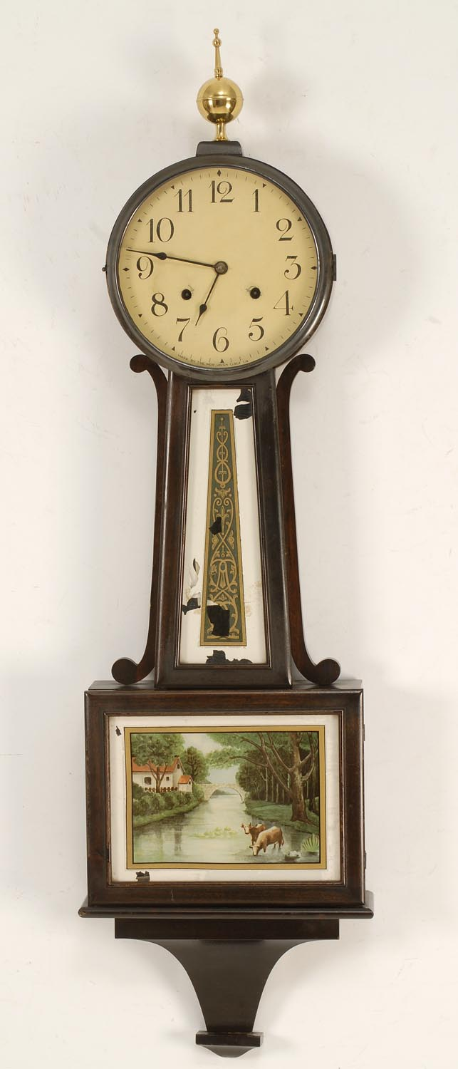 BANJO CLOCK BY THE NEW HAVEN CLOCK COMPANY With reverse