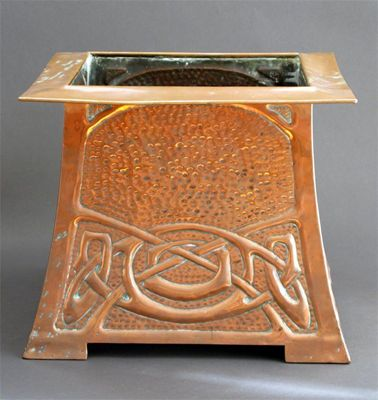 A Scottish copper jardiniere by Margaret Gilmour flaring square section