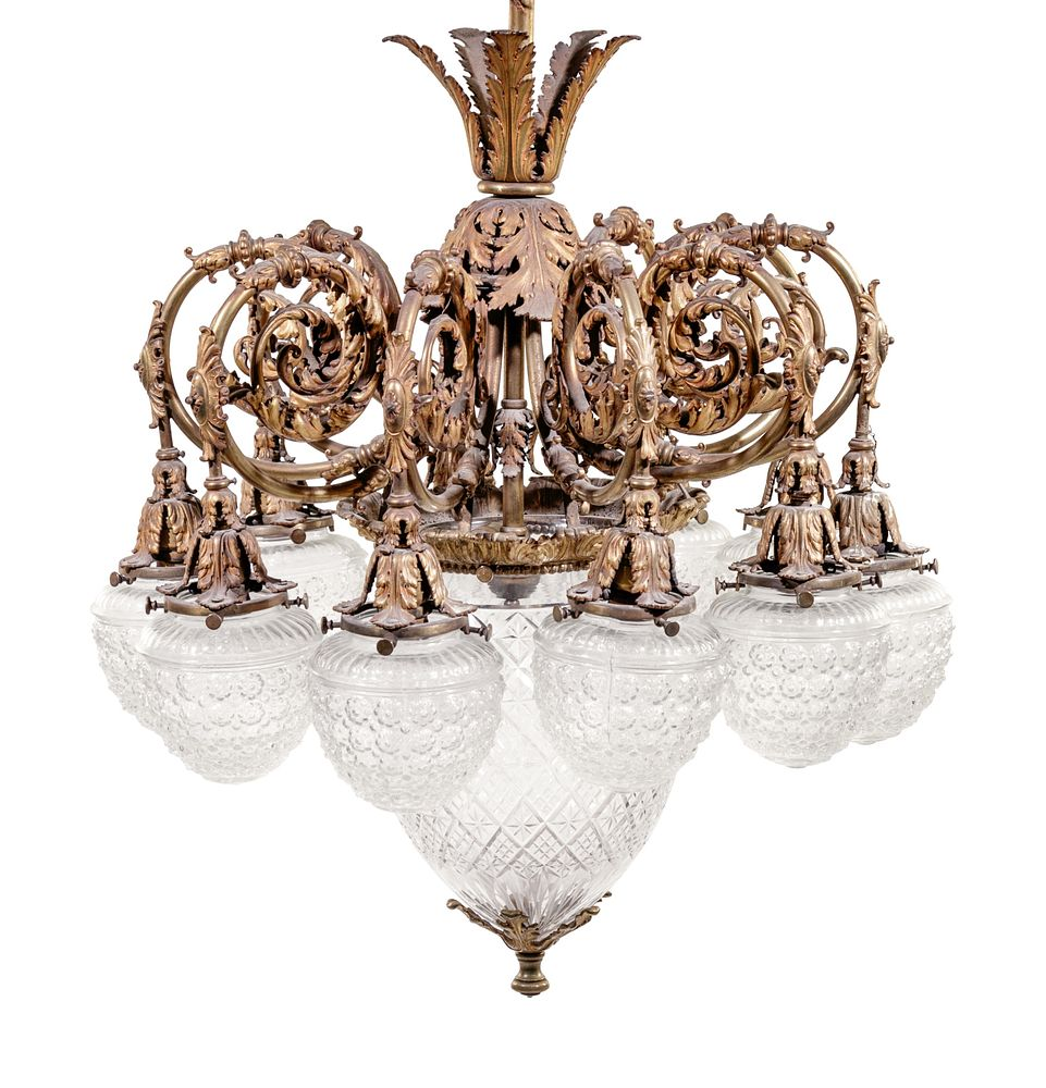 A French Gilt Bronze and Glass Globular Chandelier A French