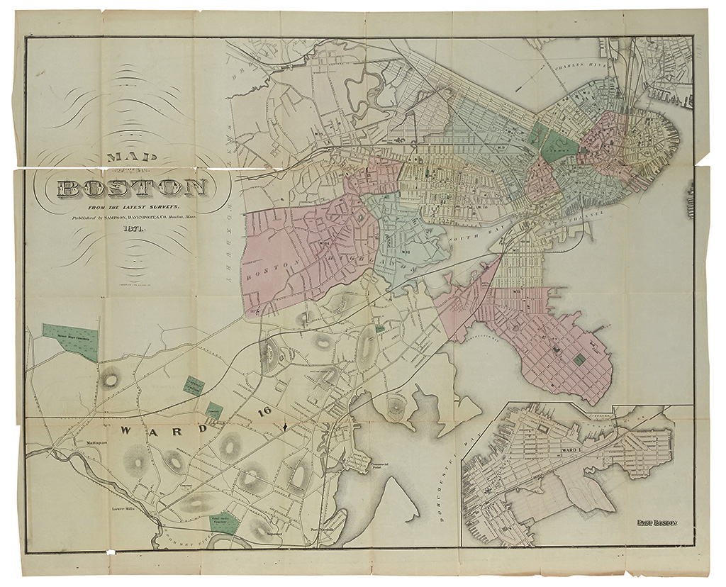 BOSTON Sampson Davenport Co Map of Boston from the latest