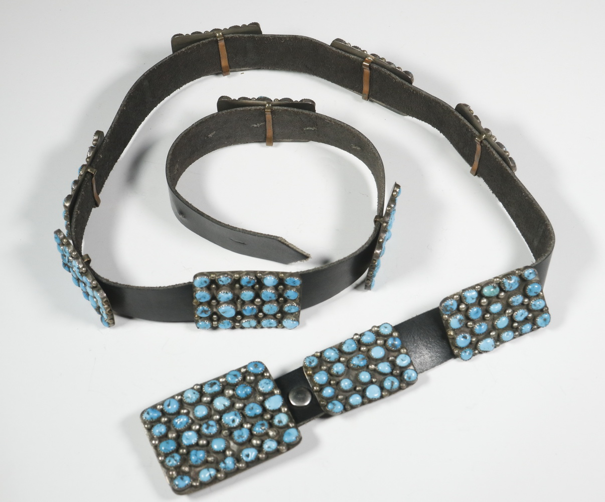 NATIVE AMERICAN CONCHO BELT Finely Crafted Belt with Rectangular Turquoise