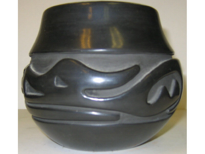 STELLA CHAVARRIA Santa Clara Blackware bowl with carved avanyu design