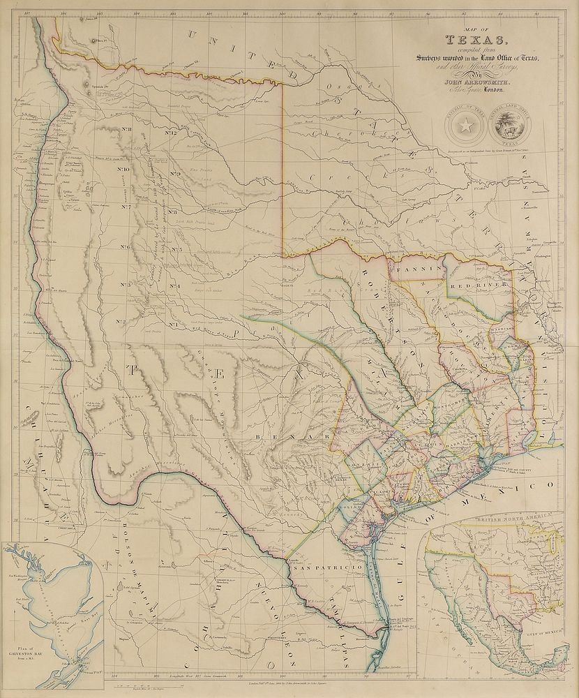 AN ANTIQUE REPUBLIC OF TEXAS MAP Map of Texas JOHN