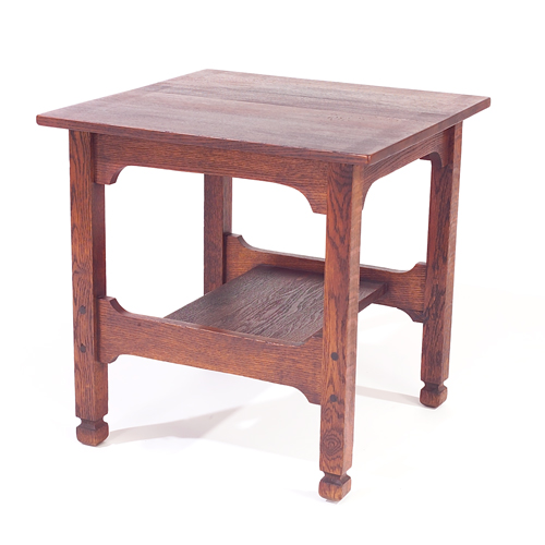 Michigan Chair Co occasional table with square overhanging top arched