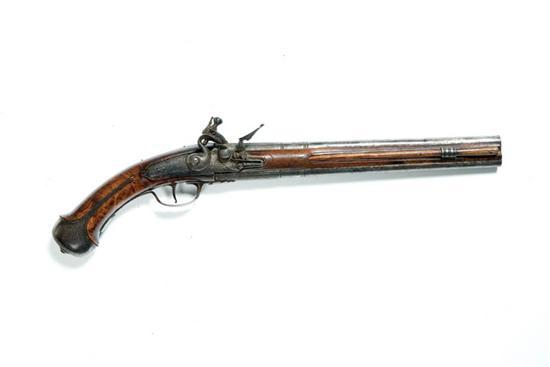 OVER UNDER FLINTLOCK PISTOL European mid 18th century Figured stock