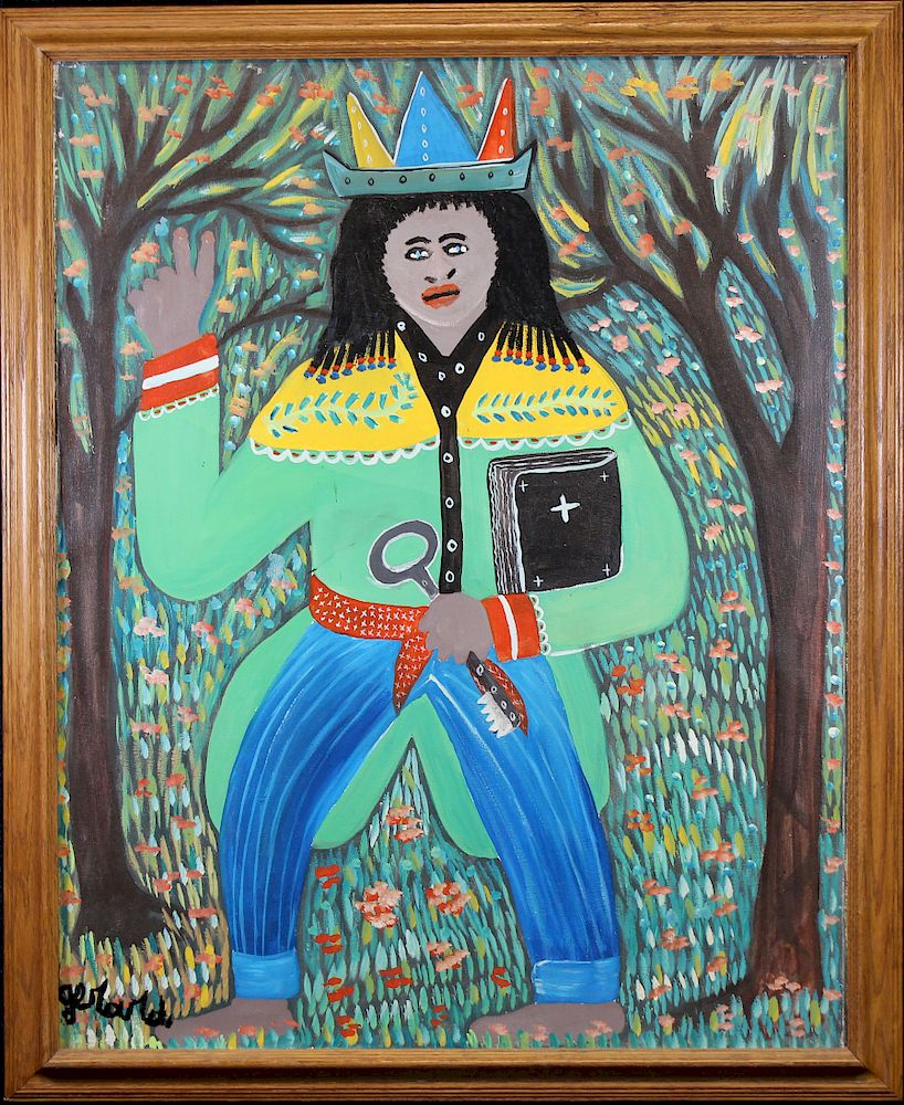 Haitian Folk Art Painting Papa Legba 20th C Figural Haitian