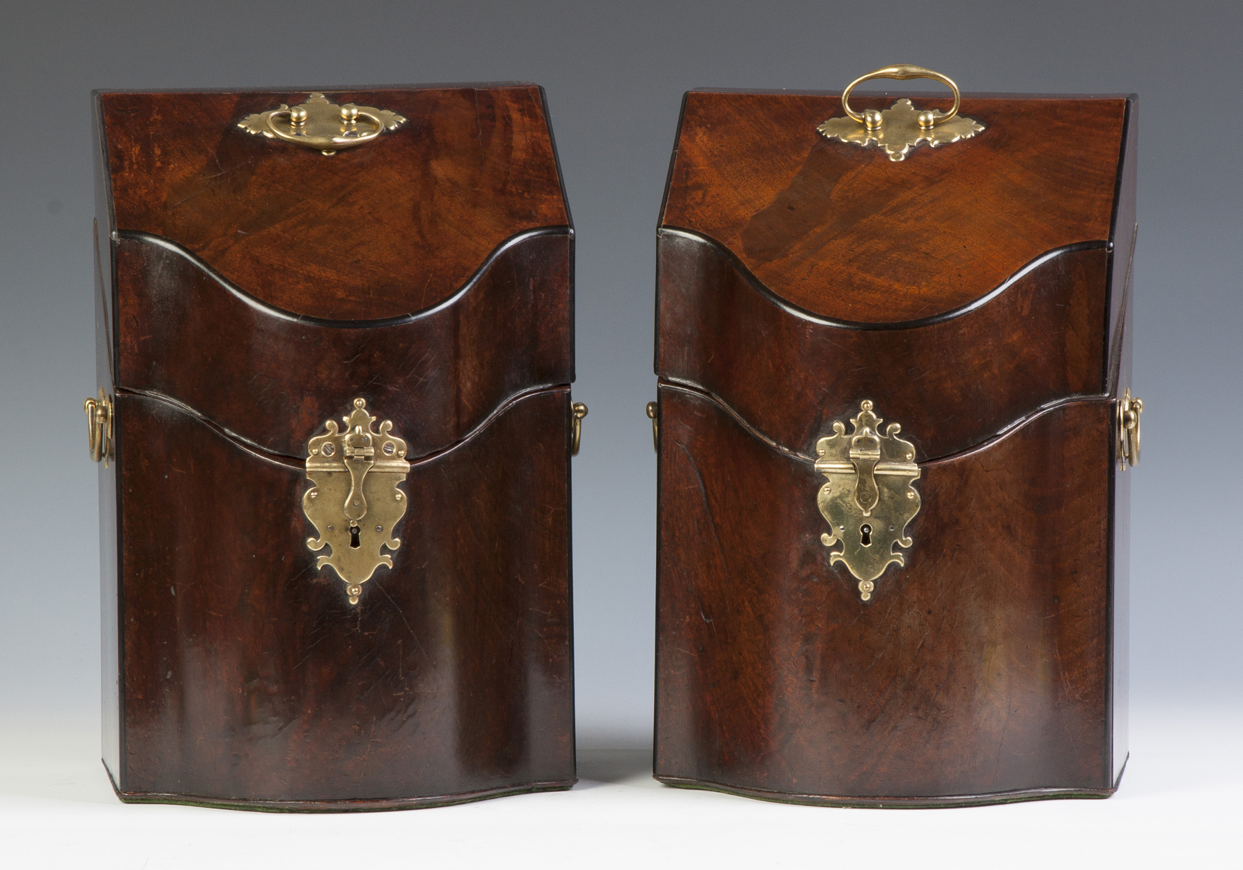 Period George III Ebony Inlaid Figured Mahogany Knife Boxes