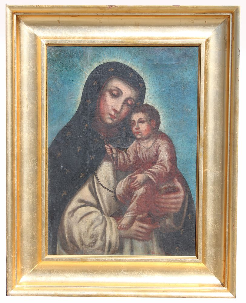 Spanish School 17th C Painting of Mother Child Spanish School