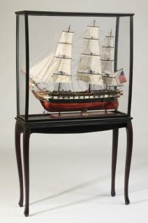 Carved mahogany model ship on stand Carved mahogany model ship