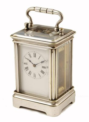 A French miniature plated corniche cased carriage clock by Henri
