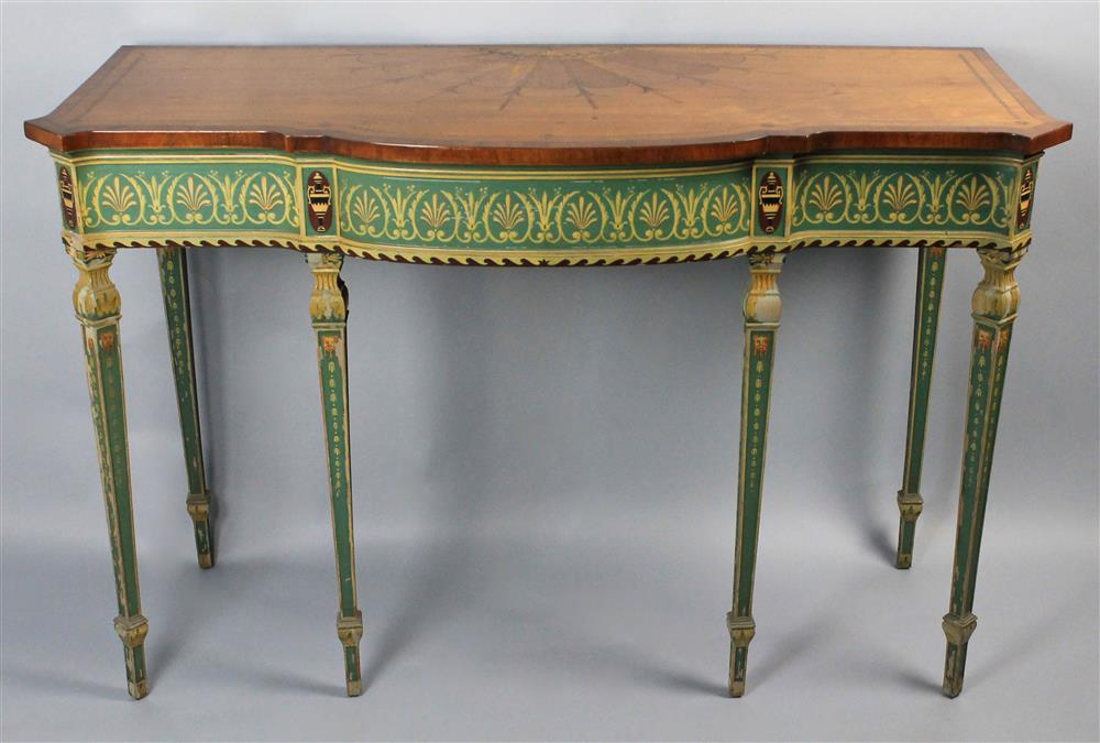 NEOCLASSICAL STYLE INLAID AND PAINTED CONSOLE TABLE having a rectangular