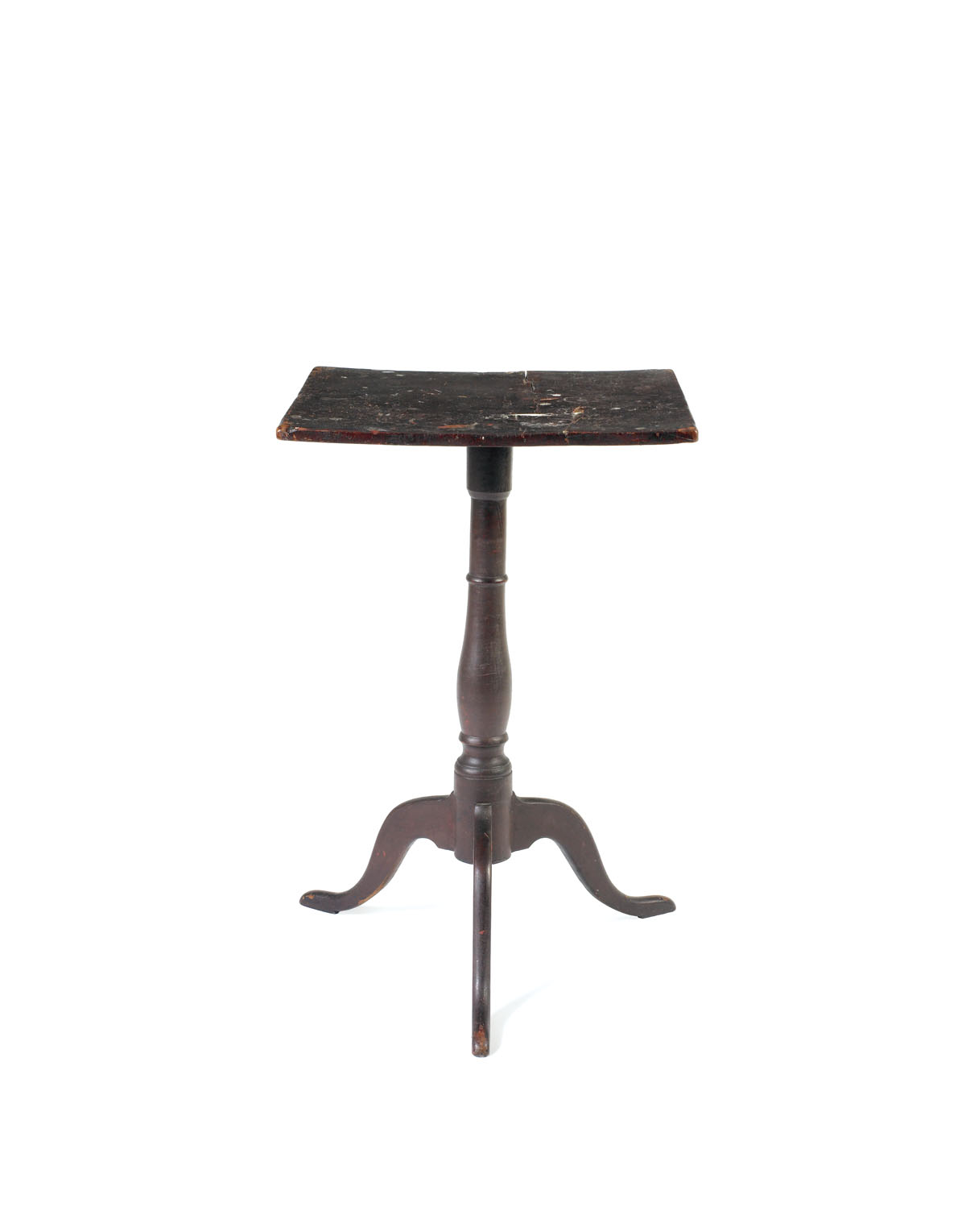 NEW ENGLAND RED PAINTED MAPLE SQUARE TOP CANDLESTAND On tripod
