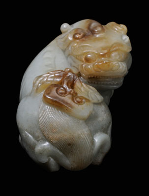 Jade Beast Song Dynasty or later celadon with russet and