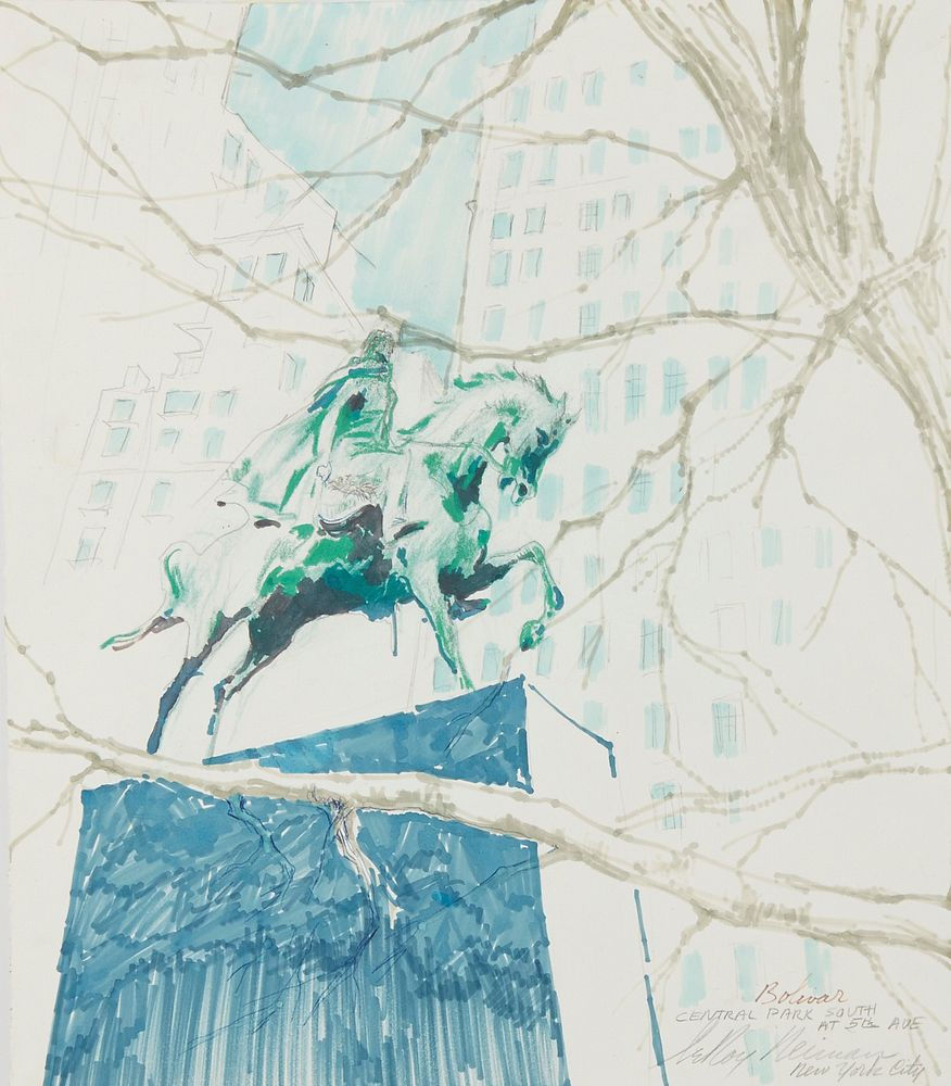 LeRoy Neiman Bolivar Central Park South Mixed Media on Paper