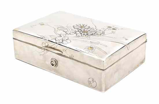 A Japanese Silver Table Casket having raised decoration of chrysanthemums