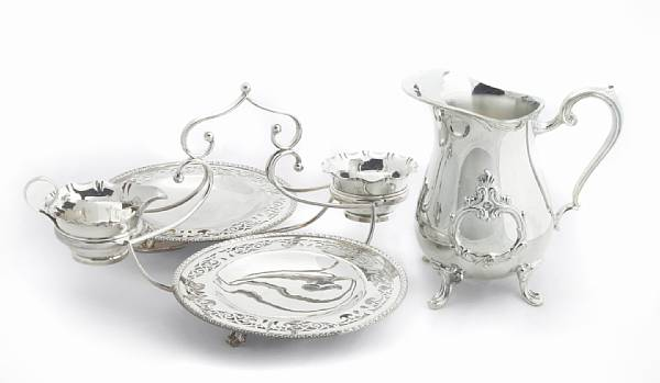A group of plated table articles Including English strawberry stand