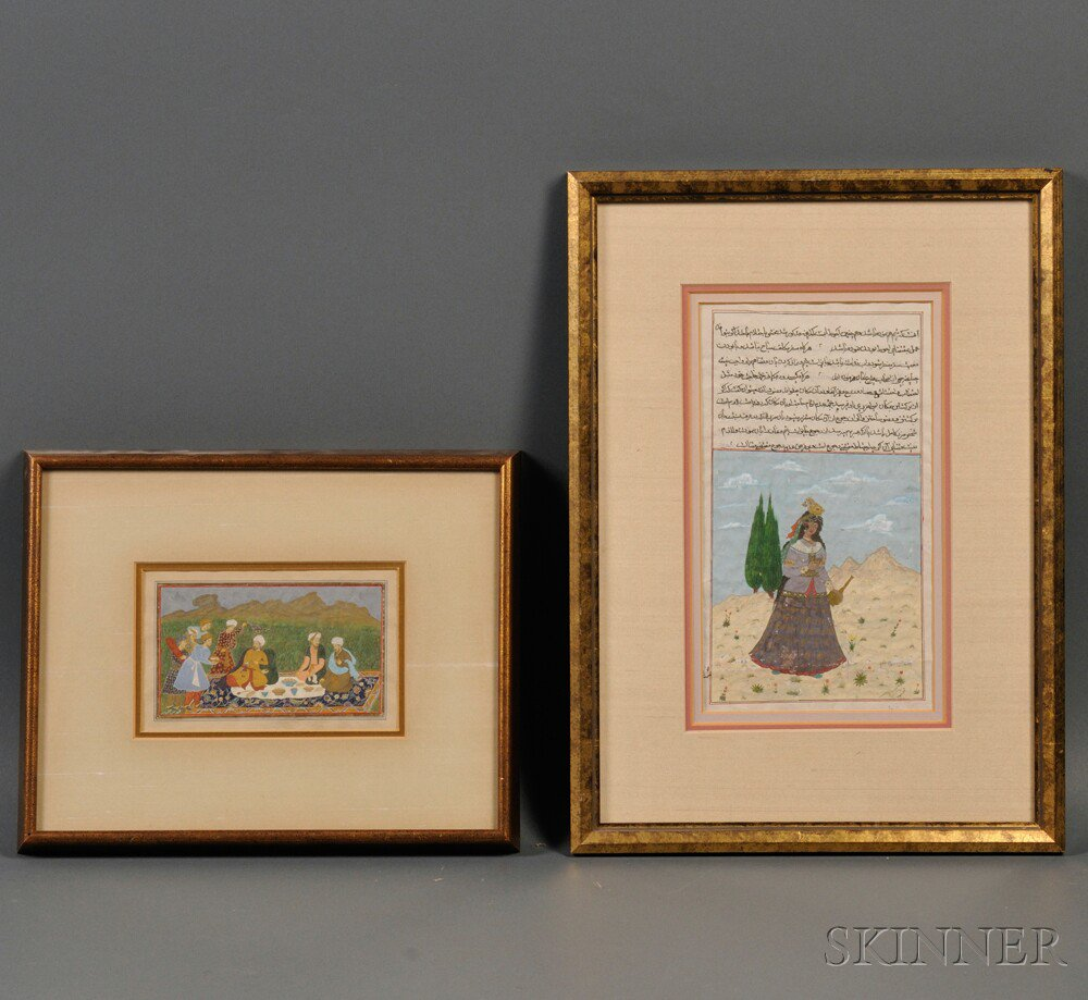 Two Persian Miniature Paintings Iran 19th 20th century gold and