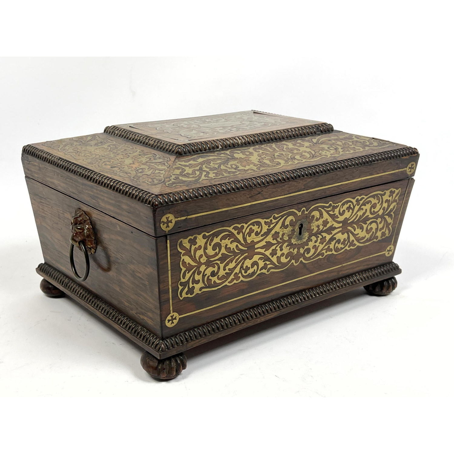 Rosewood Inlaid Brass Antique Jewelry Box Wood Box with rope