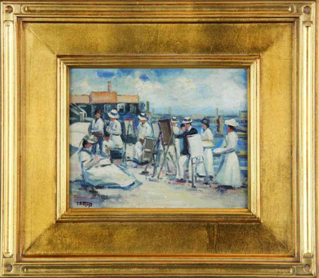 Attributed Edward Potthast Oil On BoardDepicting a possible painting class