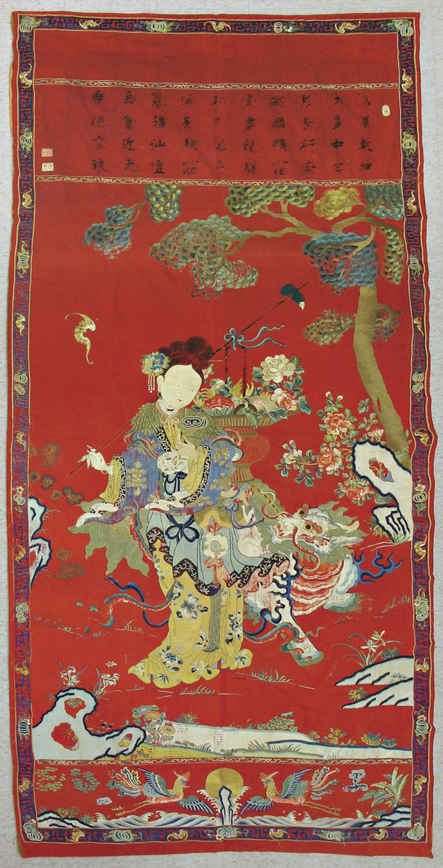 CHINESE PICTORIAL SILK EMBROIDERY WALL HANGING a colorful depiction of