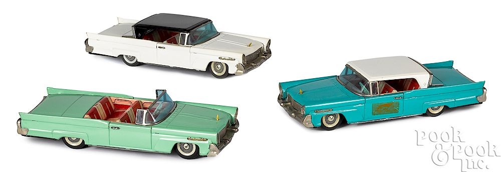 Three Bandai Japanese tin friction Lincoln Continentals Three Bandai Japanese