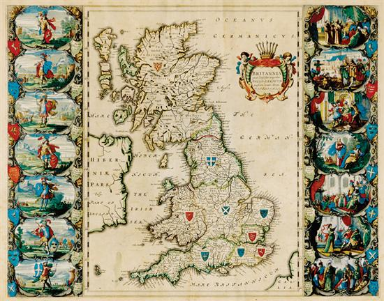 Early Dutch map of Britannia by Jan Jansson Amsterdam circa