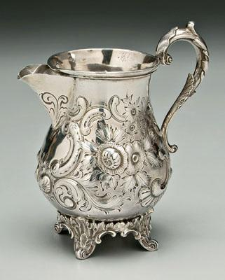 Coin silver pitcher pear form with acanthus feet S scroll