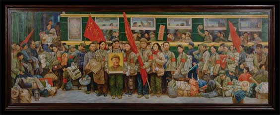 MASSIVE CHINESE OIL PAINTING Massive Chinese oil on canvas painting